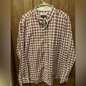 Johnston & Murphy Button Collar Shirt - Red/Plaid Plaid - XL
